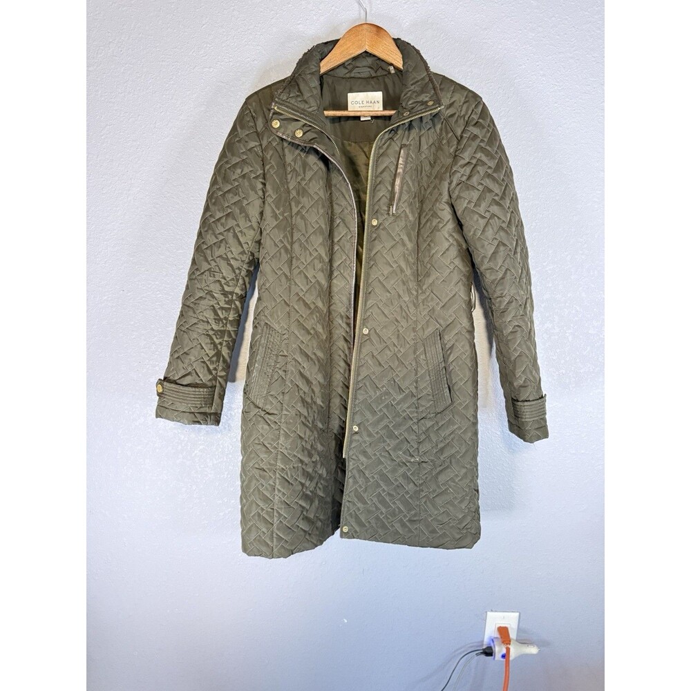 Cole Haan Signature Women’s Small Olive Green Quilted Long Coat